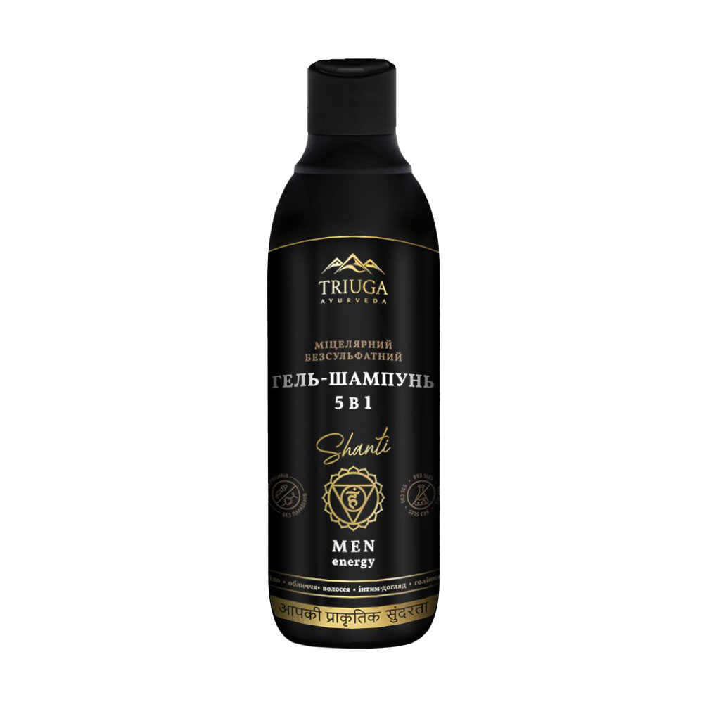 Чоловічий міцелярний безсульфатний гель-шампунь 5 в 1 Triuga Ayurveda Men Energy, 550 мл